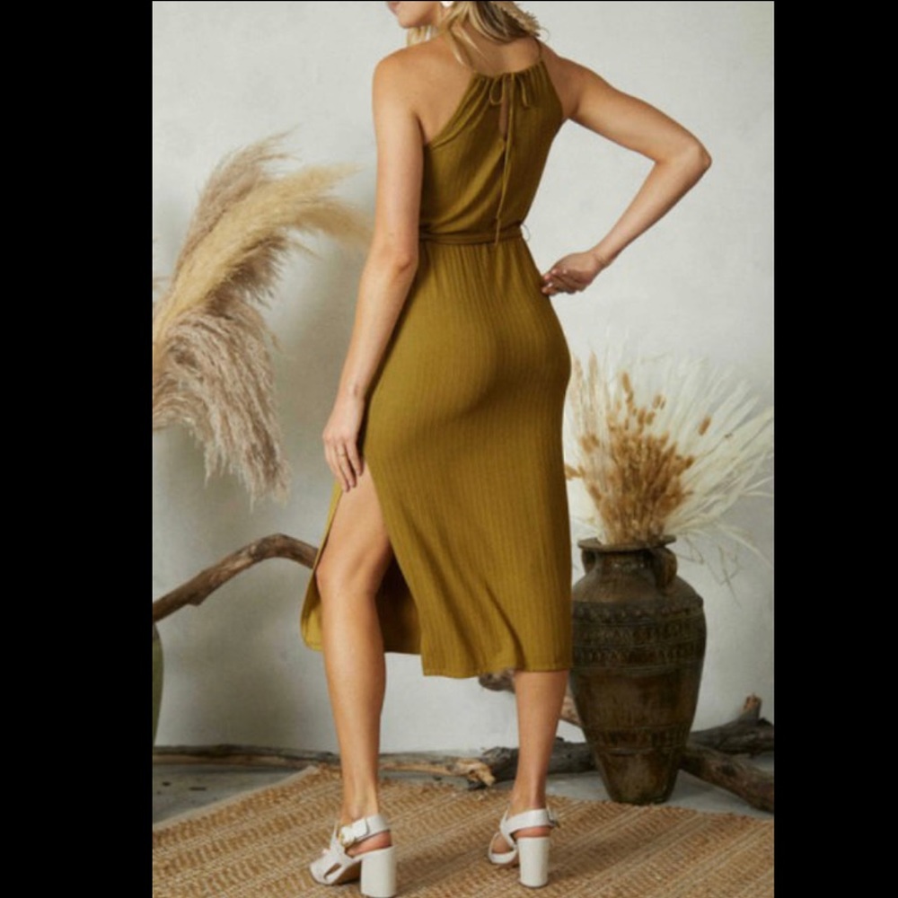 Olive Ribbed Midi Dress - Picture 3 of 8